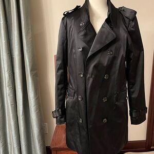 New Woman’s Black Double-Breasted Trench Coat With Belt